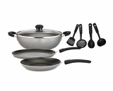 Greenchef 8 In 1 Nonstick Cookware Set Of 8 Pcs Aluminium Induction Base Gift Set, Includes Tawa 250 Mm Ib,Fry Pan 240 Mm Ib, Kadai 240 Mm Ib With Glass Lid And 4 Pcs Kitchen Tool Set