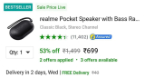 realme Pocket Speaker with Bass Radiator 3 W Bluetooth Speaker at ₹699