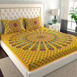 Cosito 144 Tc Cotton Double Jaipuri Prints Flat Bedsheet(Pack Of 1, Yellow)