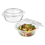 Amazon Brand – Solimo Borosilicate Glass Casserole-Cum-Serving Bowl With Lid | Set Of 2 | Safe For Use In Oven And Microwave | Deep Round | 1000 Ml + 1500 Ml