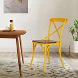 Amazon Brand – Solimo Tortel Chair With Wooden Seat (Iron, Yellow, 2 Pieces)