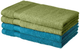 Amazon Brand – Solimo 100% Cotton 4 Piece Hand Towel Set, 500 Gsm (Olive Green And Turquoise Blue)
