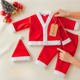 Graphene Santa Claus Dress Merry Christmas Xmas Santa Costume Red & White Set For Children With Jacket Pant Cap Pouch Kids New Born Boy & Girls (Pack Of 1) (Size – 0, 0 Month To 6Month)