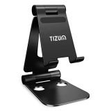 Tizum Fully Foldable Tablet Stand Holder With Adjustable Angles & Scratch-Proof, Anti-Slip Rubber Pads, Anodized Aluminium Desktop Stand For All Iphones, Kindle, Ipads, Tablets & Smartphones (Black)