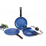 Alda Non Stick Cookware Set 4-Piece (Wok With Lid, Fry Pan, Crepe Pan) – Blueberry 3Mm Induction Friendly