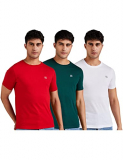 Cazibe Men’S Plain Regular Fit T-Shirt (Pack Of 3) (Cz11101_Red/Shadow Green/O.White L)