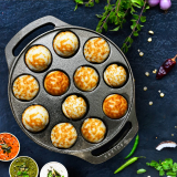 Solara Cast Iron Paniyaram Pan (12 Cavities) 8″Inch Chetty Pan 20 Cm Diameter 1 L Capacity(Cast Iron, Induction Bottom)