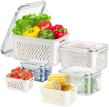 4-Piece Leakproof Fridge Food Containers Set – Transparent Storage Boxes with Removable Strainer for Washing, Draining & Storing Fruits & Veggies-750Ml_1600Ml_2850Ml_4150Ml
