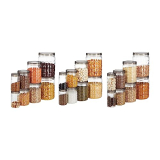 Solimo Checkered Jar Container Set Of 24, 2000Ml, 1000Ml, 500Ml, 250Ml, Transparent, Black