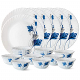 Larah By Borosil Glass Ageriathali Set (White) – 18 Pieces