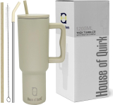 House Of Quirk Stainless Steel Vacuum Double Insulated Tumbler With Handle And Straw 1200Ml 1200 Ml Bottle(Pack Of 1, Beige, Steel)