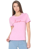 Vero Moda Women Typographic Print Pink Cotton Regular Fit T-Shirt