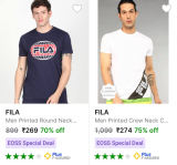 Flat 70% Off on Fila Mens Sports Tees starts at ₹269