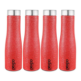 Pexpo Stainless Steel Fridge Water Bottle, 1L, Pack Of 4 Red, Monaco | Fast Cooling & Leak-Proof Water Bottle