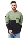Gritstones Men Oversized Moss Green And Black Round Neck Drop Shoulder Cotton T-Shirt (Gsfstsht2992Mgrnblk_S)