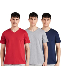 Amazon Brand – Symbol Men’S Solid Regular T-Shirt (Ss19Tshsvnpo3-1_Navy, Grey Melange, Red M)