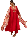 Klosia Women Embroidery Kurta And Pant Set With Dupataa (In, Alpha, Xl, Red)
