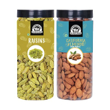 Wonderland Foods Premium Dry Fruits Combo Pack Of California Almonds (Np) + Raisin 1Kg (500Gx2) Reusable Jar
