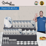 Hamlay By Sigri-Wala Pack Of 40 Melamin Blue Marbel Dinner Set(Blue, White)