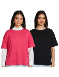 Amazon Brand – Symbol Women’S Oversized Fit T-Shirt (Sym-Aw23-Wte-801_Pink-Black L)