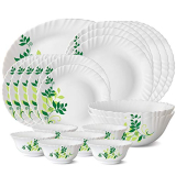 Larah By Borosil Fern Opalware Dinner Set, 21-Pieces, White