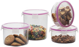 Varmora Clamp It Round Container | Organised Kitchen | Stackable | Durable | For Pulses, Cereals, Snacks Set Of 4 |Assorted