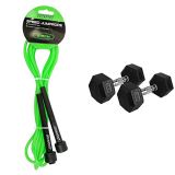Cockatoo, Skipping Rope; Jump Rope (Green)&Cockatoo Rubber Coated Professional Hex Dumbbells (Pack Of Two) ; Hex Dumbbells (10 Kg(Each))