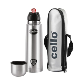 Cello Flipstyle Thermosteel Flask, 1000Ml, Silver | 24 Hours Hot And Cold Water Bottle | Flask For Tea Coffee | Rust & Leak Proof | Ideal For Office, Gym, Home, Kitchen, Hiking, Travel Bottle
