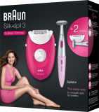 Braun Silk-Epil 3 3-420 Epilator Raspberry Pink With 2 Extras Corded Epilator(Pink)