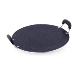 Attro Non Stick Aluminium Heavy Duty Double Handle Flat Spatter Finish Tawa, 300 Mm, (Black)