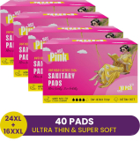 Pinq Polka Hot Pink Pads For Women (24 Xl + 16 Xxl) Heavy Flow, Cotton Feel, Rash Free Sanitary Pad(Pack Of 40)