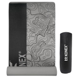Konex 6Mm Premium Printed Tpe Yoga Mat With Carry Bag For Men & Women | Water Resistant & Anti Slip Exercise Mat For Home Workouts, Gym & Outdoor Activities (Black & Grey)