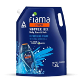 Fiama Men Body Wash Shower Gel Refreshing Pulse, 1.5L Body Wash Refill Pack For Men With Skin Conditioners & Sea Minerals For Soft & Refreshed Skin, Mens Moisturising Bodywash For Dry Skin