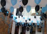 Amfin® 10 Inch (Pack Of 50) Metallic Balloons Light Blue And Black With 20M Blue Ribbon And Black Ribbon For Birthday Decoration, Decoration For Weddings, Engagement, Baby Shower, 1St Birthday, Anniversary Party, Theme Party, Office Party