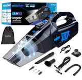 Woscher 578M 3in1 USB Rechargeable Car Vacuum Cleaner Cordless,Tyre Inflator,150 PSI Digital Air Pump for Car Tyre|120 Watt Car Vacuum Cleaner High Power 6000PA |LED Light| Auto Shut Off