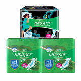 Whisper Ultra Clean Sanitary Pads For Women, Xl+ 50 (Pack Of 2) And Whisper Bindazzz Nights Sanitary Pads, Xl+ 44 Napkins