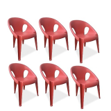 Supreme Furniture Tulip Plastic Armchair – Perfect For Any Space: Home, Office, Garden, Living Room, Cafeteria, Restaurant, Hotel, Work From Home, Indoors & Outdoors(Set Of 6,Sunset Red)