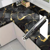 Premium Marble Pattern Peel and Stick Wallpaper Roll – 60cm x 200cm – Elegant Gold Vein Design for Kitchen, Bathroom, Living Room and Furniture (Golden Black)