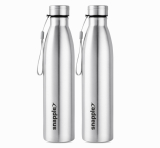 Snapple Tag Single Wall Stainless Steel Fridge/Gym/Home/Office Water Bottle 1000 Ml Bottle(Pack Of 2, Silver, Steel)