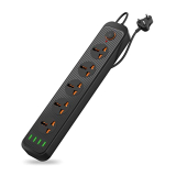 Portronics Power Plate 6 With 4 Usb Port + 5 Power Sockets Extension Board, 2500W Power Converter, Cord Length 3Mtr (Black)