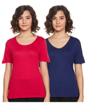 Indigo Women’S Regular Cotton T-Shirt, Pack Of 2 (Aw21/Ind-9006_Blue+ Red_Large