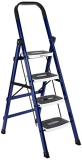 Amazon Basics Super Clamber – Non-Trip And Flat-Foldable Step Ladder, With Anti-Skid Steps, 4 Steps (Steel, Blue & White)