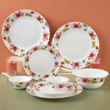 Larah By Borosil Silk Series Bali Opalware Dinner Set | 35 Pieces For Family Of 6 | Microwave & Dishwasher Safe | Bone-Ash Free | Crockery Set For Dining & Gifting | Plates & Bowls | Floral Pattern