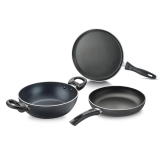 Judge By Prestige Ace Aluminium Non-Stick Cookware – Byk Set Kadai Dia 20 Cm – 1 Unit, Fry Pan Dia 20 Cm – 1 Unit, Omni Tawa Dia 25 Cm -1 Unit