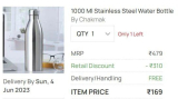 Pepperfry Loot Deal  1000 Ml Stainless Steel Water Bottle at ₹169Link: