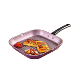 Wonderchef Valencia Non-Stick Grill Pan | Cool Touch Bakelite Handle | Pure Grade Aluminium| Pfoa Free| Size 24 Cm | 1.5 Litres Capacity | 1 Year Warranty | Purple