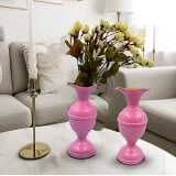 Craftvatika Metal Flower Vase For Home Decor – Pink (Pack Of 2)