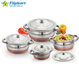 Flipkart Smartbuy 4Pc Copper Cookware Set Induction Bottom Cookware Set(Stainless Steel, 4 – Piece)