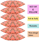 Lbn Organic Cotton Microfibre Floral Sleeping Pillow Pack Of 6(Orange)