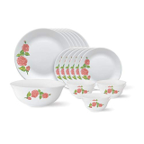 Larah By Borosil – Tiara Series, Rose Gold, 19 Pcs, Opalware Dinner Set, White
